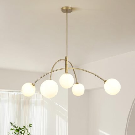Contemporary Gold Ceiling Light 5-Light Glass Globe Lights Mid Century Modern Sputnik Chandelier for Dining Room Kitchen Bedroom Lighting Fixture