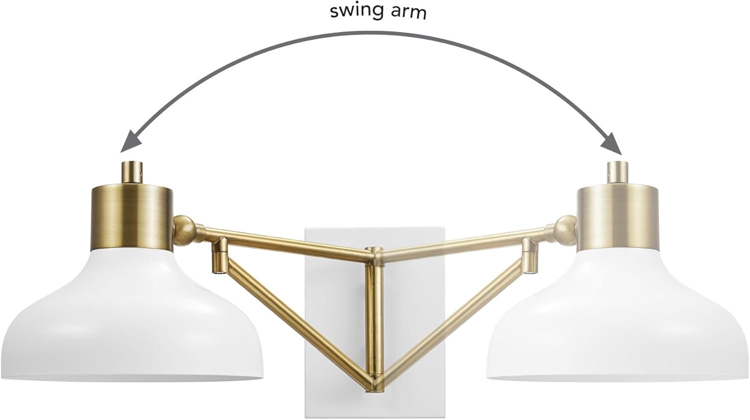 GLOBE Electric 51344 1-Light Plug-in or Hardwire Swing Arm Wall Sconce, White, Brass Accents, White-Cloth Cord, Mounted Bedside Lamp, Kitchen Sconces Wall-Lighting, Bulb Not Included