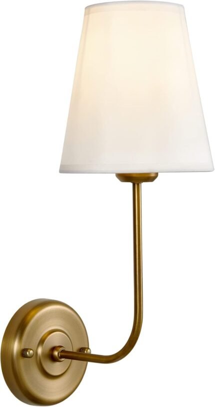 TERLEENART Hardwire Modern Wall Sconces with Flared Shape White Textile Shade Curved Arm,Wall Mounted Lamps for Bedroom Living Room Bathroom Vanity Area