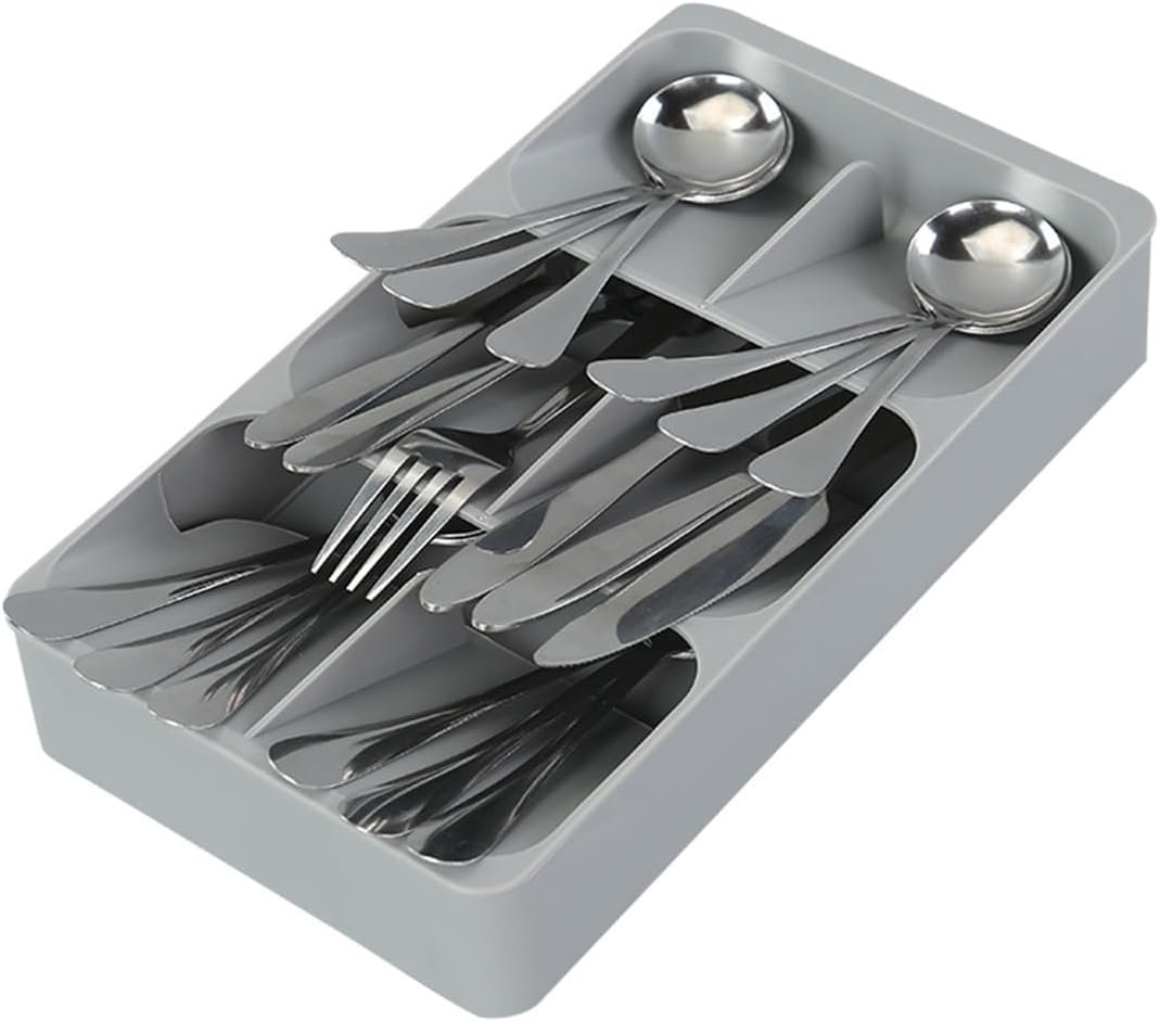 6 Slots Silverware Cutlery Drawer Organizer, Kitchen Utensil Tray for Flatware, Cutlery, Spoon and Knives Compact Storage Organization Keep kitchen Drawer Neat & Organized