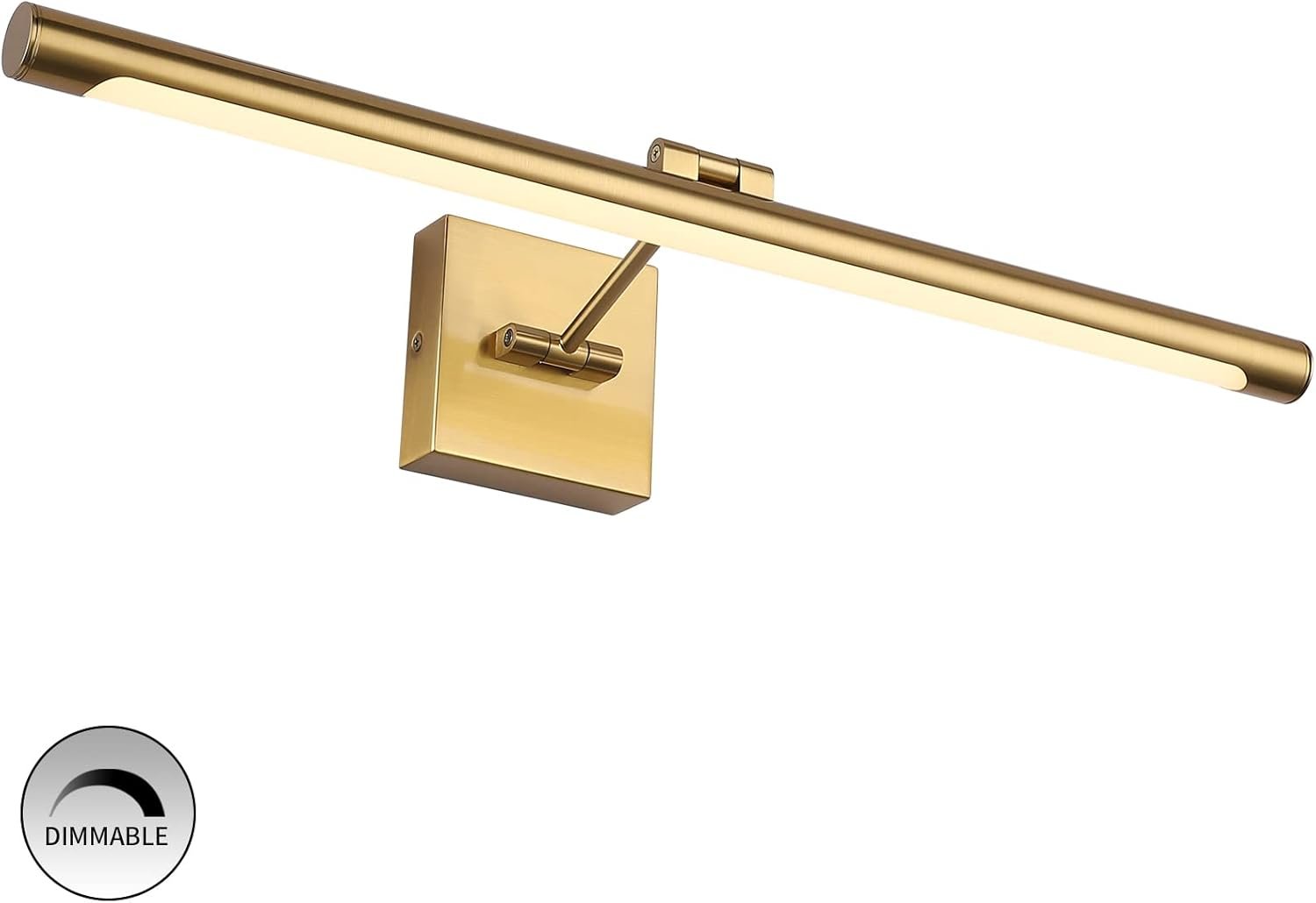 Joosenhouse LED Picture Light Fixtures Dimmable 24.4 Inches, Full Metal Artwork Display Lamp with Single Swing Arm, 14W (70W Eqv), Hardwired Connection, 3000K Warm White, Golden-Like Brass Finish