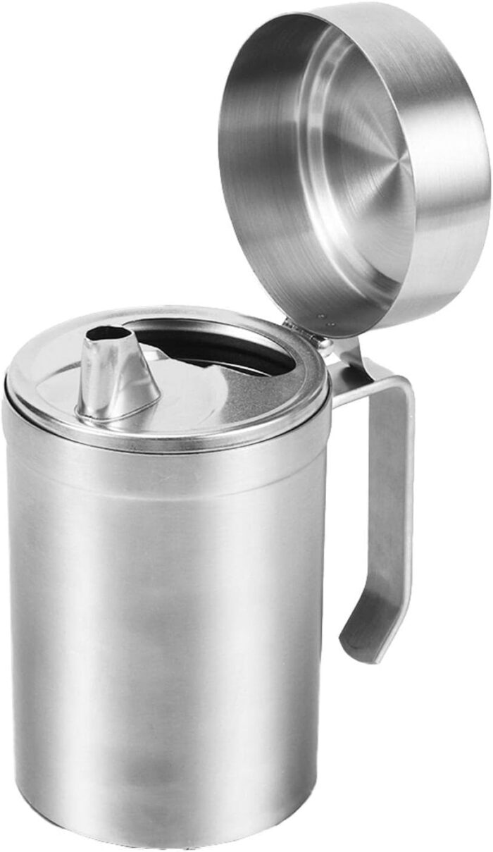 550ML Stainless Steel Olive Oil Dispenser Bottle, Leakproof Oil Container with Lid & Wide Mouth for Kitchen, Cooking, BBQ