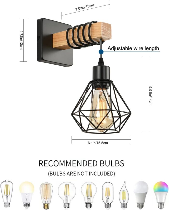 Rustic Wall Sconces Fixtures with Plug in Cord, Set of Two Indoor Vintage Rattan Wall Light Industrial Lamp Fixture Farmhouse Metal Sconces Light for Bedroom Bedside Living Room - Image 4
