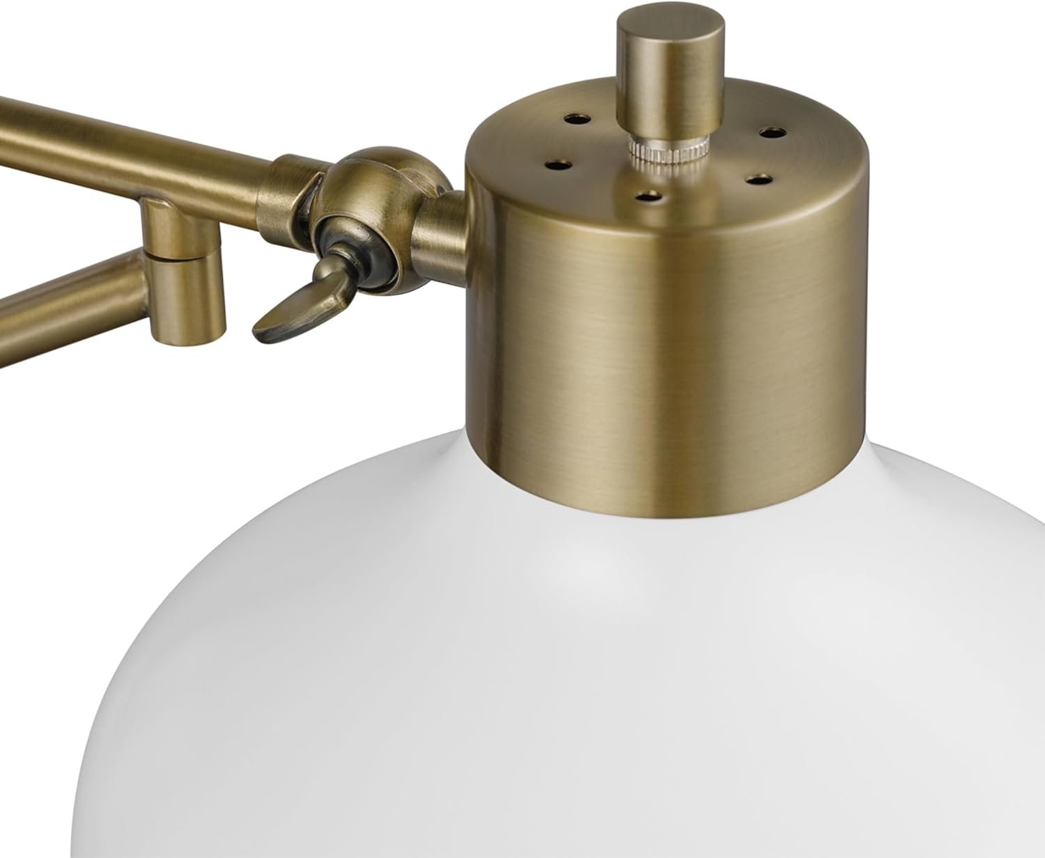 GLOBE Electric 51344 1-Light Plug-in or Hardwire Swing Arm Wall Sconce, White, Brass Accents, White-Cloth Cord, Mounted Bedside Lamp, Kitchen Sconces Wall-Lighting, Bulb Not Included