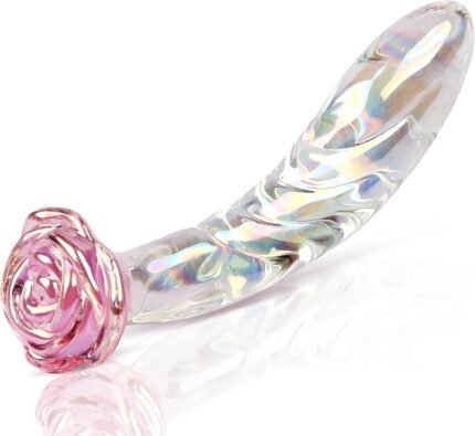 Anal Dildo Glass Rose Sex Toy – Butt Plug Rainbow Monster Dildo for Beginner, 7.2 inch Small Glass Dildo as a Clitoral G Spot & Anal Plug Sex Toys for Men Women & Couples Sexual Pleasure