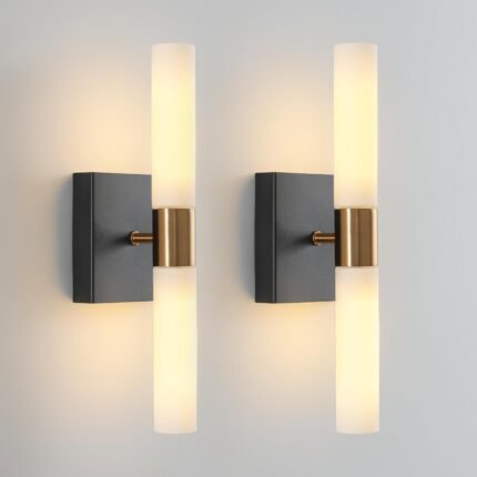Wall Sconces Set of Two Black and Brass Wall Lights with White Frosted Glass Shade Modern Wall Lamp for Bathroom Living Room Indoor Vanity Up and Down Sconces Wall Lighting for Hallway