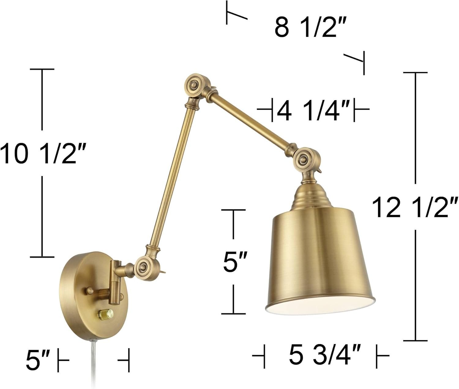 360 Lighting Mendes Modern Swing Arm Adjustable Wall Lamps Set of 2 Antique Brass Plug-in Light Fixture Up Down Metal Shade for Bedroom Bedside House Reading Living Room Home Hallway Dining