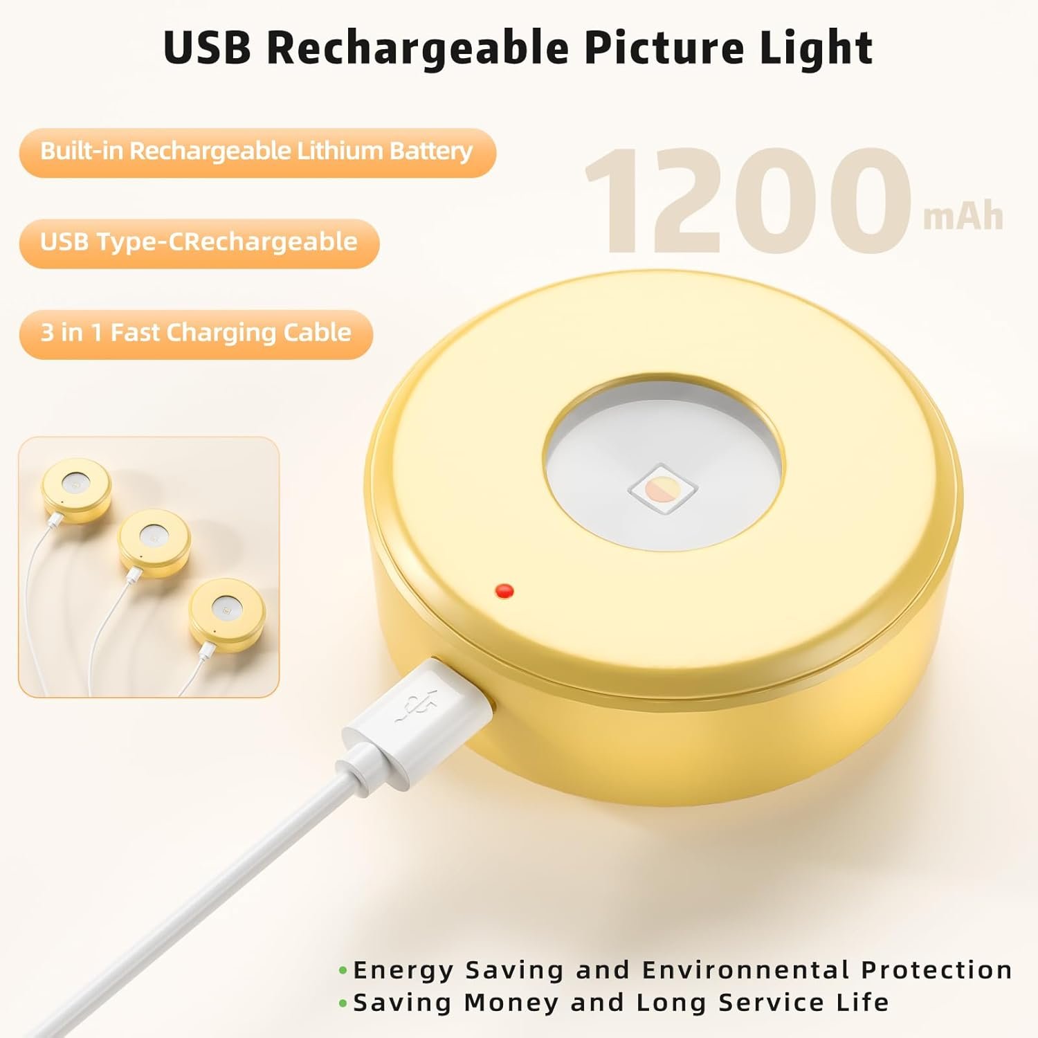 3PCS Picture Lights with Remote, Wireless Rechargeable Battery Wall Light for Paintings, 3 Colors Paintings Light Dimmable and Timer Metal Art Light for Display, Wall, Artwork, Gallery (Gold)