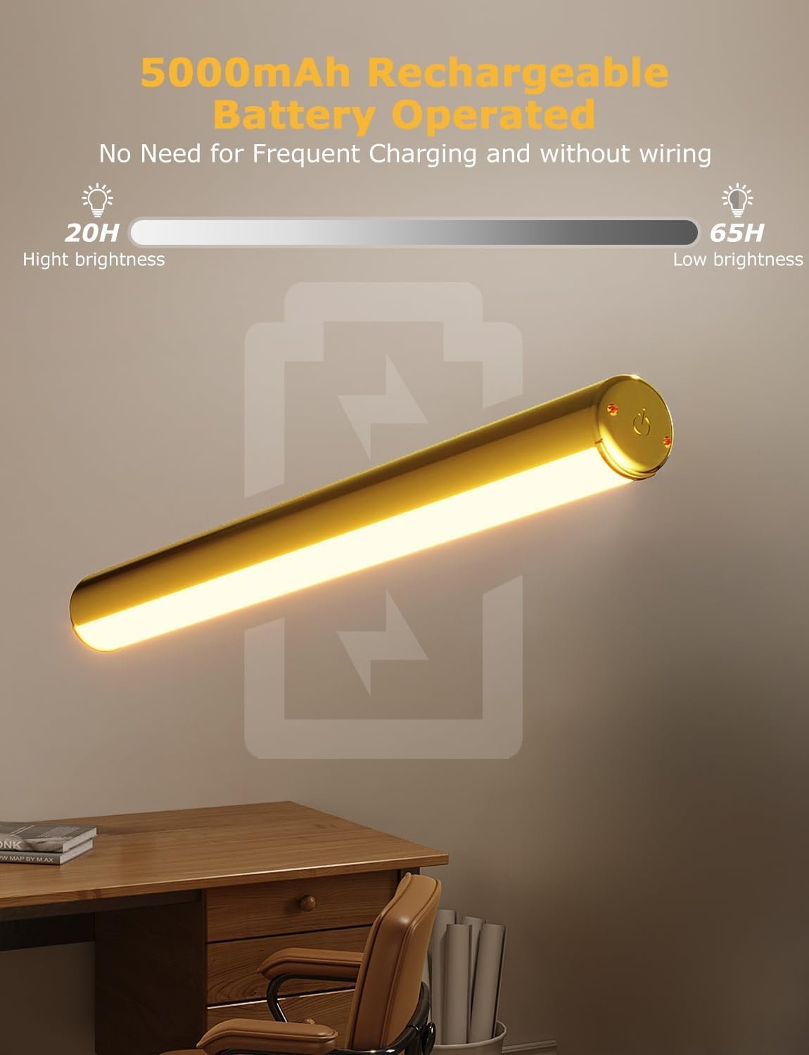 Picture Light Battery Operated, 13in Wireless Art Light for Paintings, Dimmable 5000mAh Recharging Battery Picture Light with Remote Control for Wall, Gallery Dartboard Art Bedroom (Gold-2Pack)