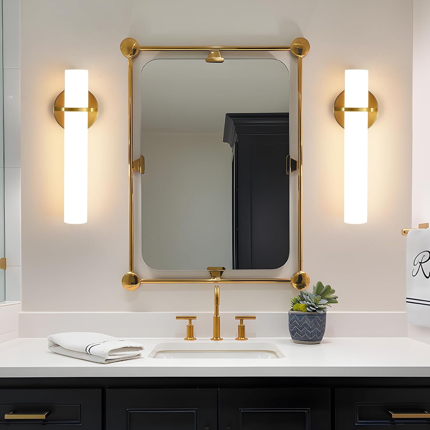Wall Sconces – 15 inch Gold Wall Sconces Set of Two Modern Bathroom Sconce 15W Dimmable LED Wall Sconce Light with Acrylic Lampshade, Bathroom Vanity Light for Mirror Living Room Hallway 3000K