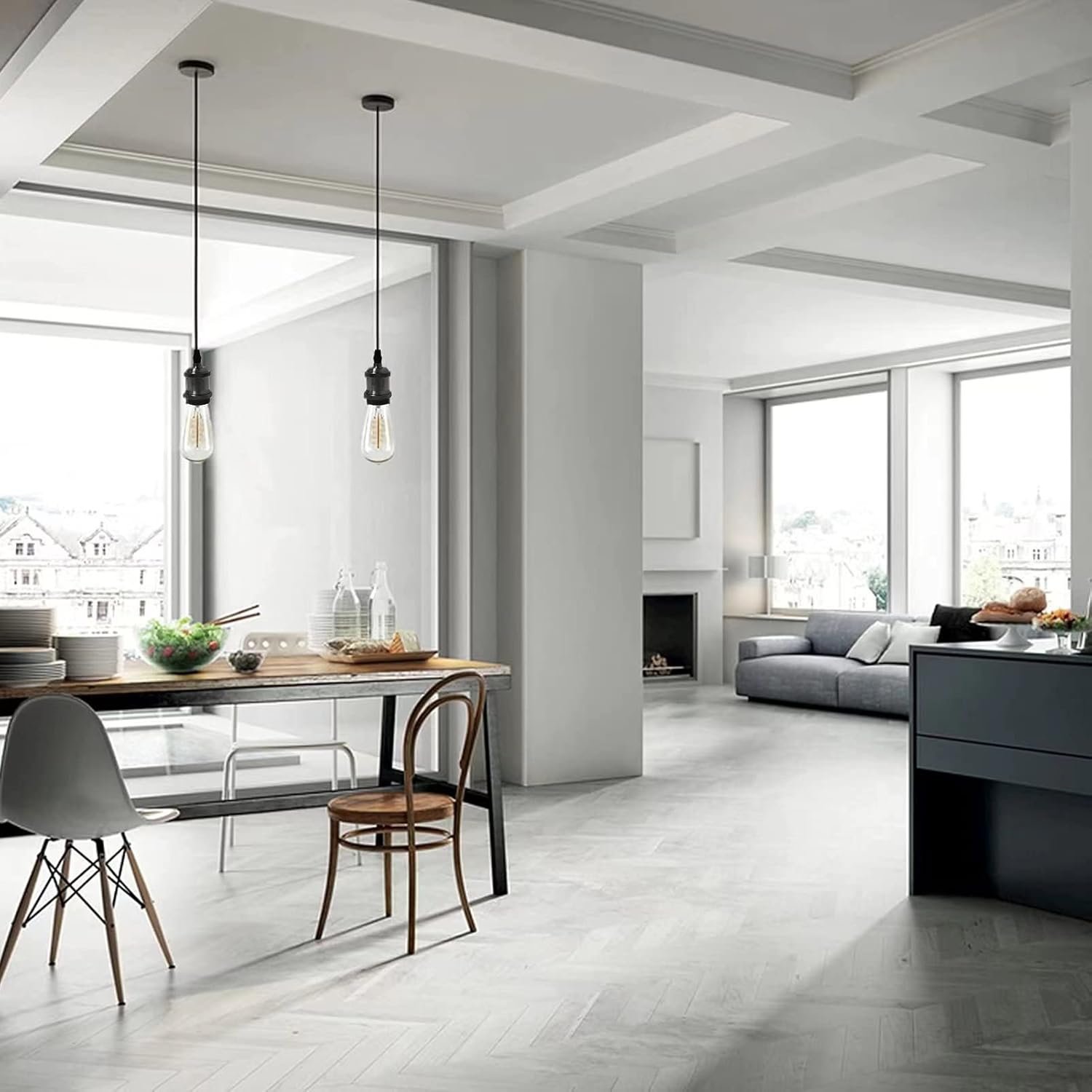 Vintage Mini Pendant Light Cord Kit, Industrial Edison Retro Pendant Light UL Lamp Holder Fixture E26 E27 Lamp Socket, 3.94ft Adjustable Woven Fabric Hanging Light Cord Kit (Black)