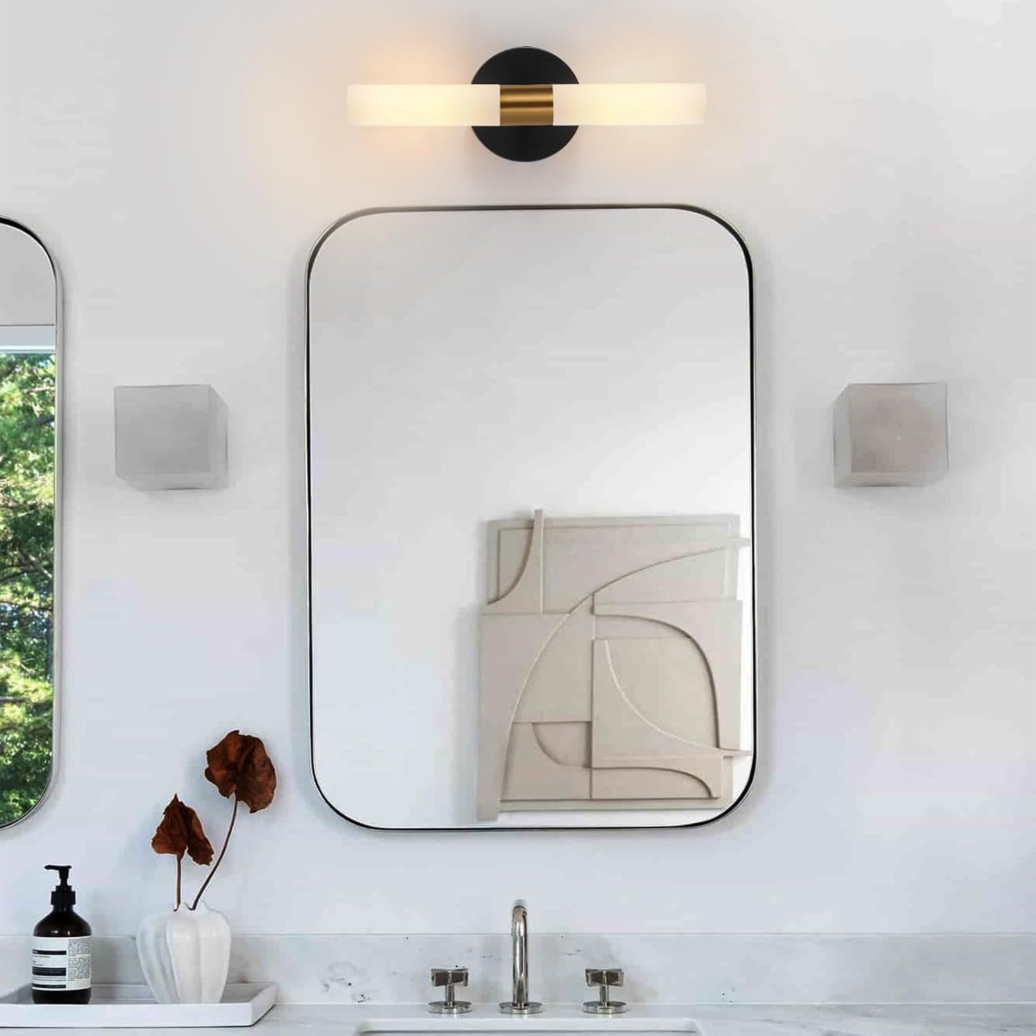 Wall Sconces Set of Two Black and Brass Lamp Sconces Lighting with White Glass Lights Wall Light Sconces Wall Decor Set of 2 for Living Room Wall Scones, Wall Lights