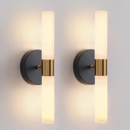 Wall Sconces Set of Two Black and Brass Lamp Sconces Lighting with White Glass Lights Wall Light Sconces Wall Decor Set of 2 for Living Room Wall Scones, Wall Lights