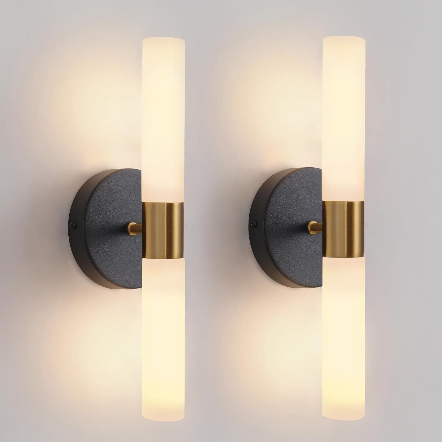 Wall Sconces Set of Two Black and Brass Lamp Sconces Lighting with White Glass Lights Wall Light Sconces Wall Decor Set of 2 for Living Room Wall Scones, Wall Lights