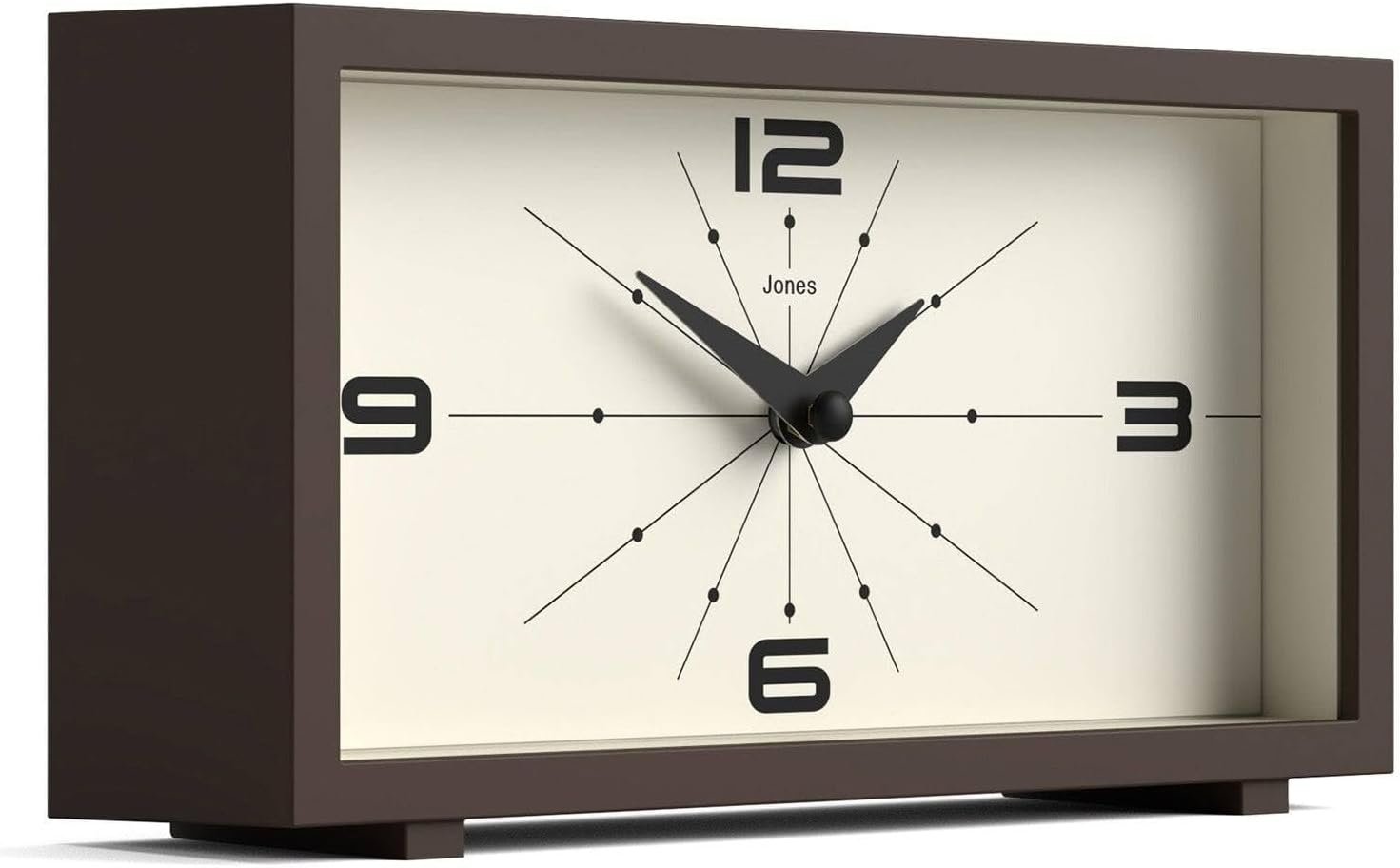 JONES CLOCKS® ‘Odeon’ Desk Clock | Modern Rectangular Design in Brown, Stylish Retro Look for Shelf, Table, Mantel or Bedside