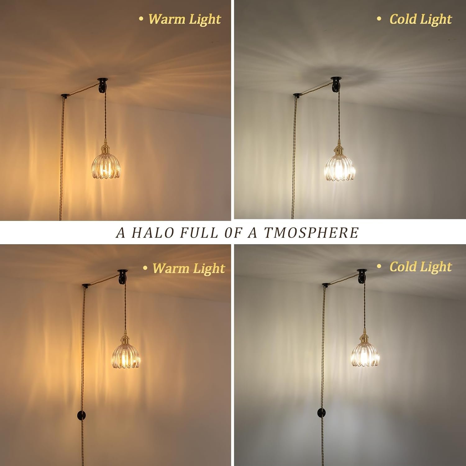 Mini Plug in Pendant Light Hanging Light Fixture Corded On/Off Switch Brass Pendant Light with Amber Tulip Glass Lampshade for Bedroom Living Room Kitchen Island