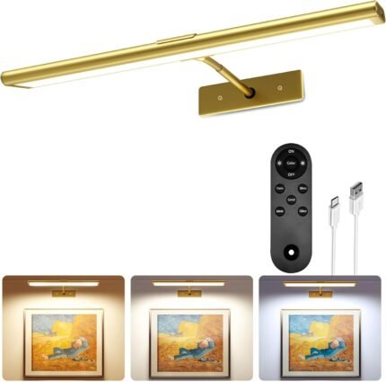 EZVALO Picture Light for Wall, 16” Rechargeable 4800mAh Battery Lights Wireless Remote, Dimmable Magnetic LED Art Painting Light with 3 Color Temperatures, Display for Gallery, Living Room, Hallway