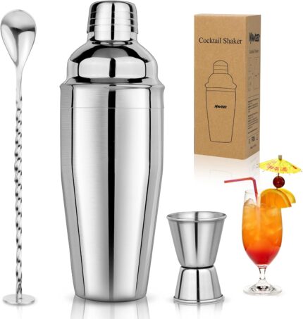 25oz Cocktail Shaker Set Martini Shaker Set Bartender Set with Margarita Mixer Drink Shaker, Measuring Jigger and Mixing Spoon – Professional 18/8 Stainless Steel Bar Tools for Mixed Drinks