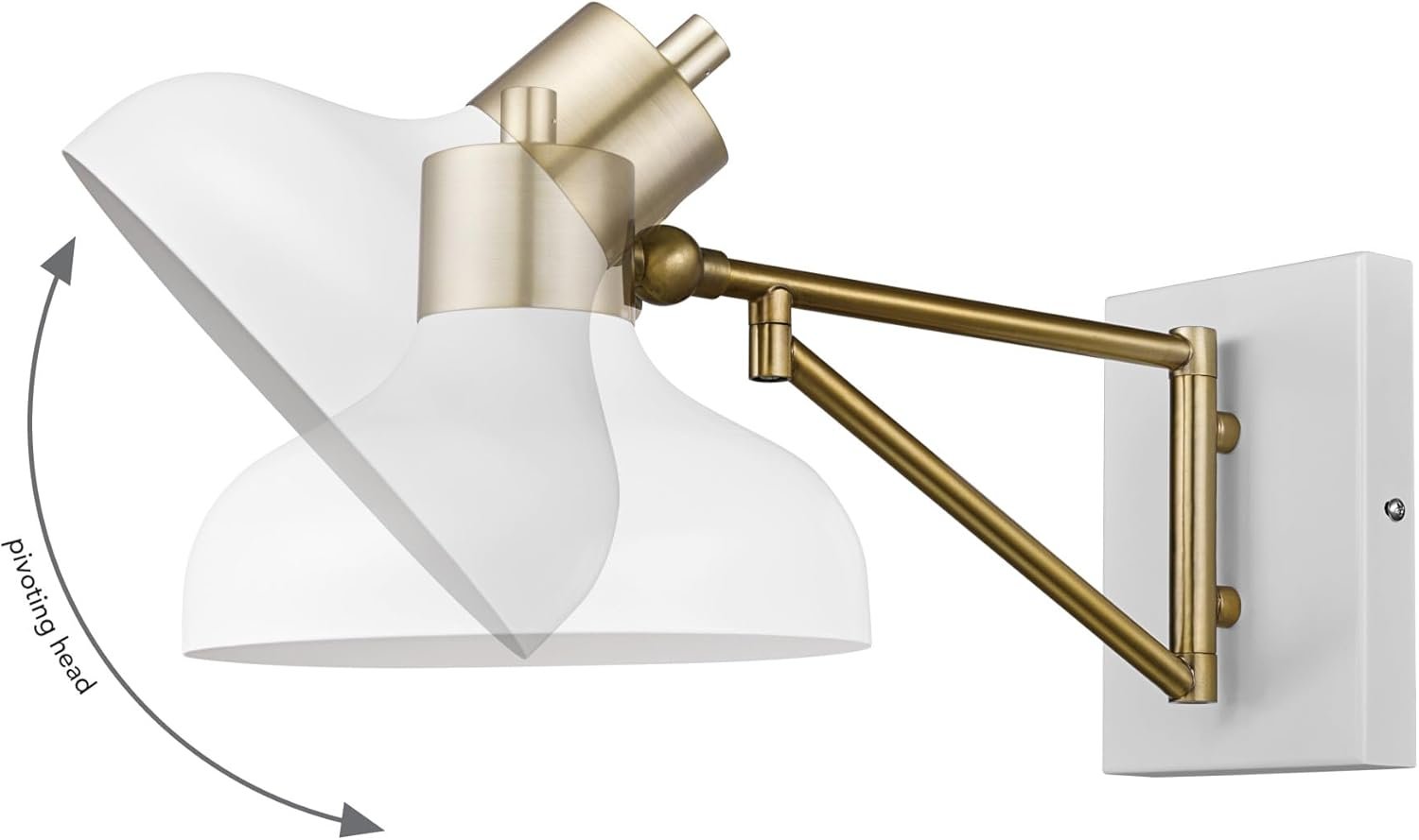 GLOBE Electric 51344 1-Light Plug-in or Hardwire Swing Arm Wall Sconce, White, Brass Accents, White-Cloth Cord, Mounted Bedside Lamp, Kitchen Sconces Wall-Lighting, Bulb Not Included