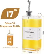KFM Set Of 4 Olive Oil Dispenser for Kitchen, 17oz Glass Oil Bottle with 2 Stainless Steel Pourers and 44 Labels, Perfect for Oil, Vinegar, Soy Sauce, and Syrups - Image 3