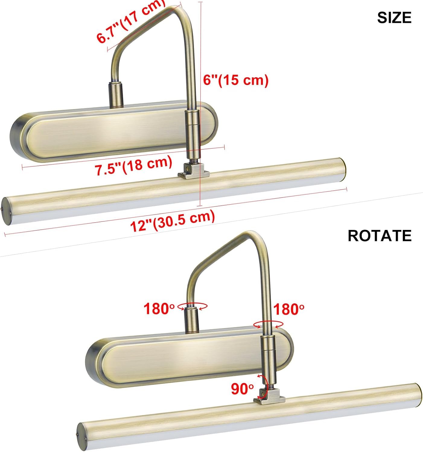 Picture Light,3AA Battery Art Lights for Paintings,Wireless Wall Lighting,Remote Control Accent Light with Timer and Dimmable for Frame,Portrait,Dartboard-Antique Brass