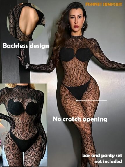 One Piece Black Fishnet Bodysuit Lingerie Bodystocking for Women full Body See Through Jumpsuit One Size