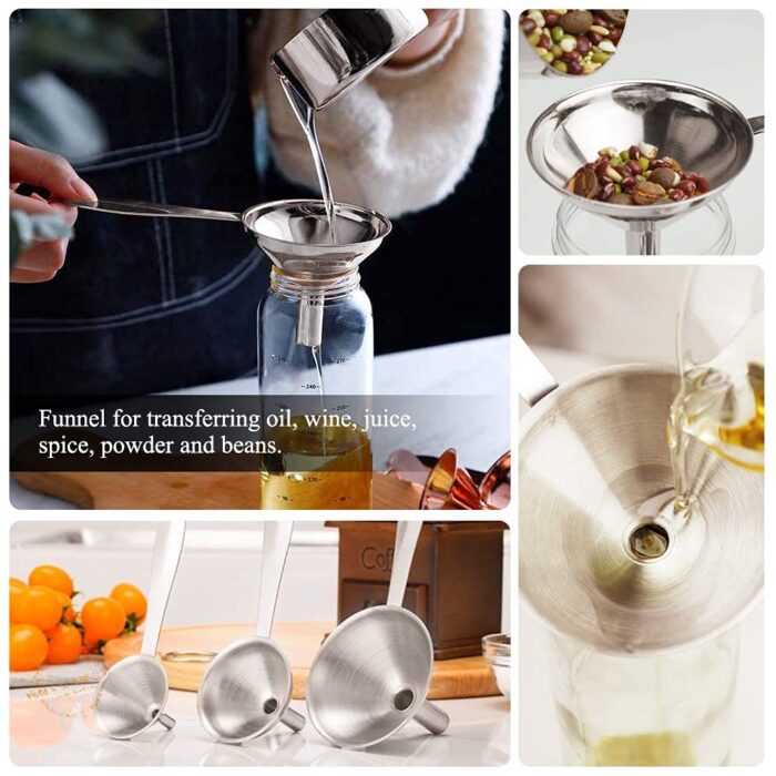 3 in 1 Metal Funnels for Filling Bottles Stainless Steel Small Kitchen Funnel Set for Transferring Essential Oils Liquid Fluid Spice Dry Ingredients Powder, Durable and Dishwash Safe - Image 2