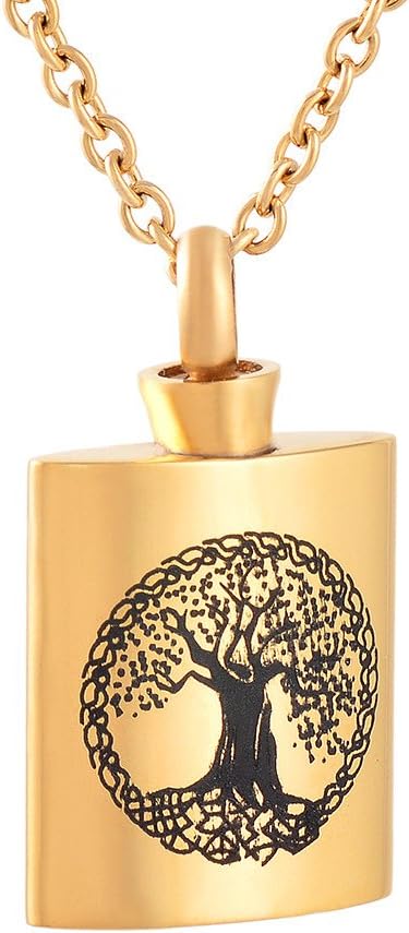 Stainless Steel Flask Cremation Urn Necklace For Men – Tree Of Life Memorial Jewelry Hold Ashes