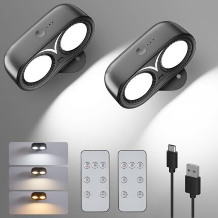 IMAGE Dual Cylinder LED Wall Light, Super Bright Wireless Lamp, USB Port, 3 Color Temperatures & 3 Brightness Levels, 360° Rotatable Design, Ideal for Reading and Bedside Use，2 Packs