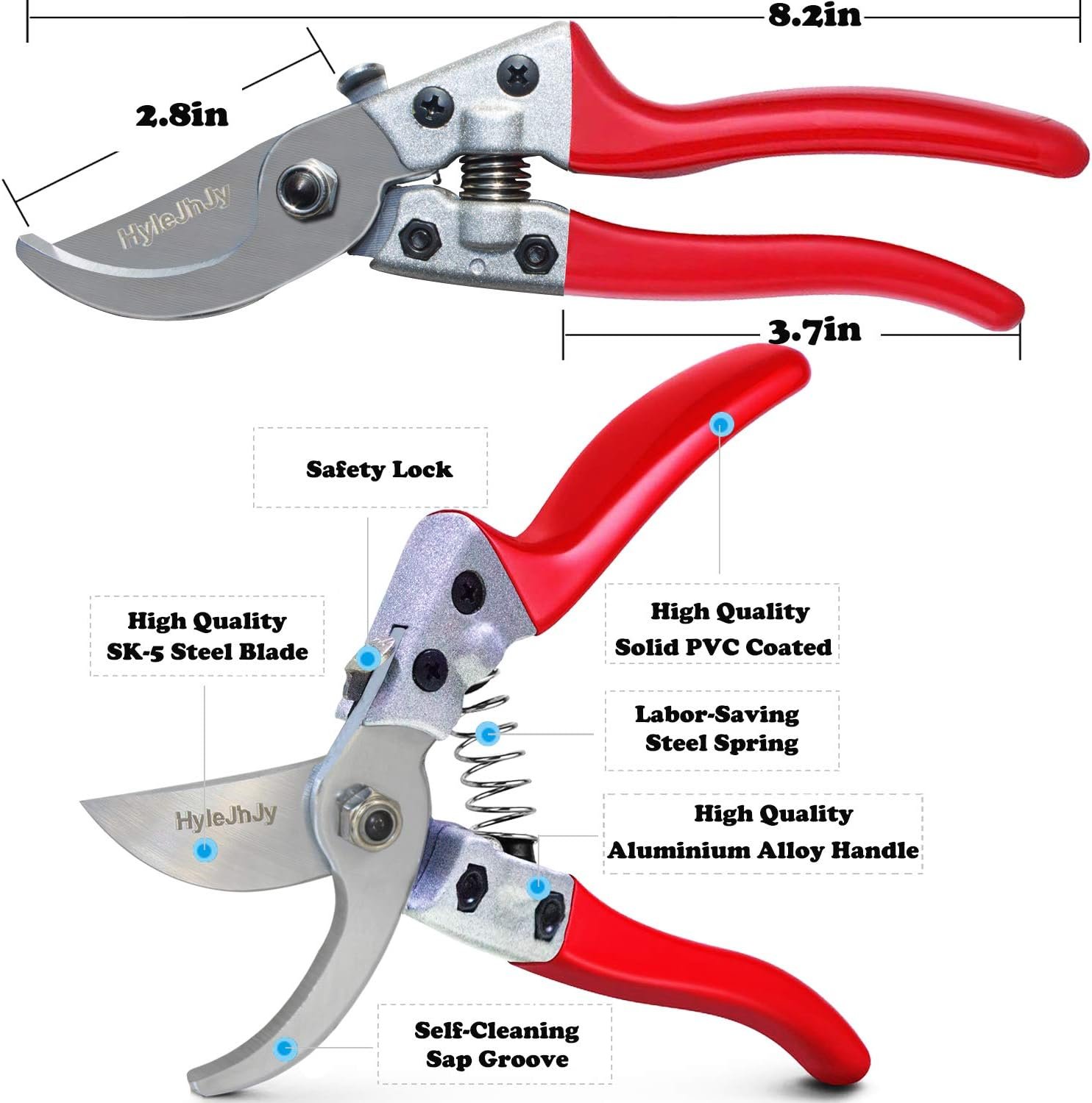 Pruning Shears with Stainless SK5 Steel Blades+Straight Tip Gardening Shears Garden Shears Garden Clippers Florist Scissors Hand Pruners Garden Tools Gardening Tools Set,Red