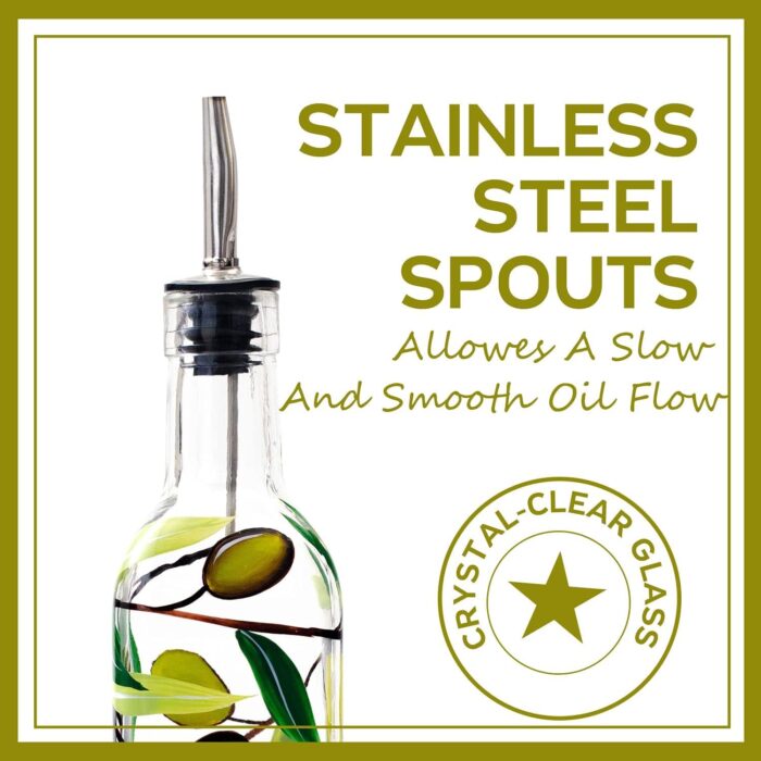17oz Hand Painted Glass Olive Oil Bottle Dispenser- 500ml Green Oil & Vinegar Cruet with Pourers - Olive Oil Carafe Decanter for Kitchen (olive) - Image 5