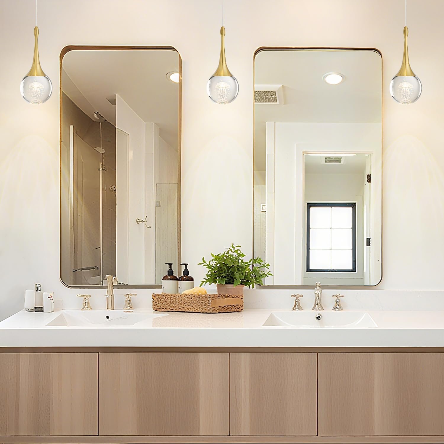 CHYING Gold Pendant Light Crystal LED Pendant Lighting Jellyfish Teardrop Hanging Lights Mini Pendant Lights for Kitchen Island Bathroom Dining Room Bar 3000K Warm White