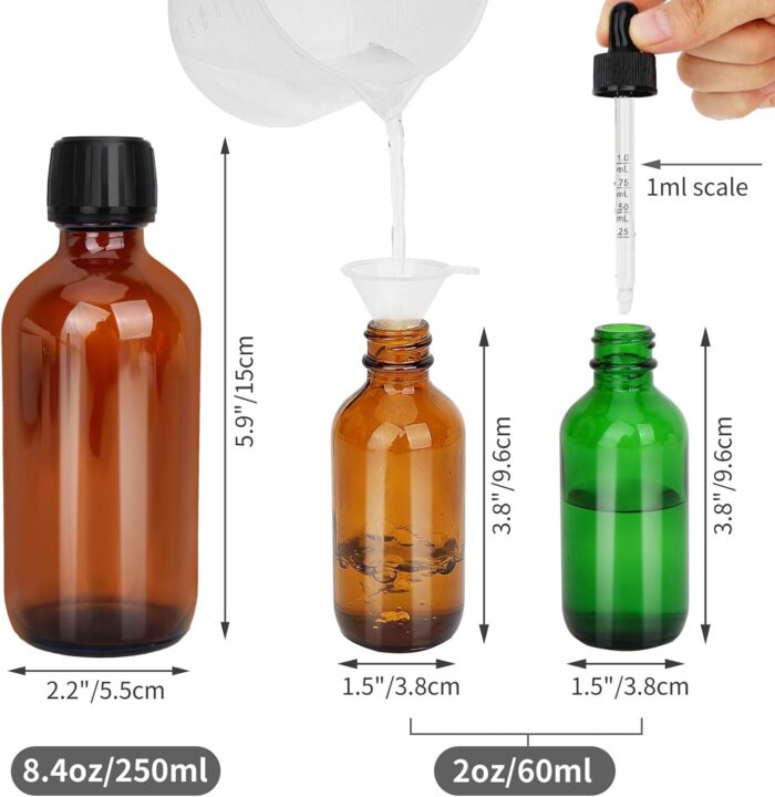 Mister Spray Bottle - 8.4oz Refillable Bottle for Hair, Plants, Cleaning Solutions, Essential Oils, Hair Mister, Adjustable Nozzle with Glass Misters 2oz per Unit, Funnel, Dropper - Image 5