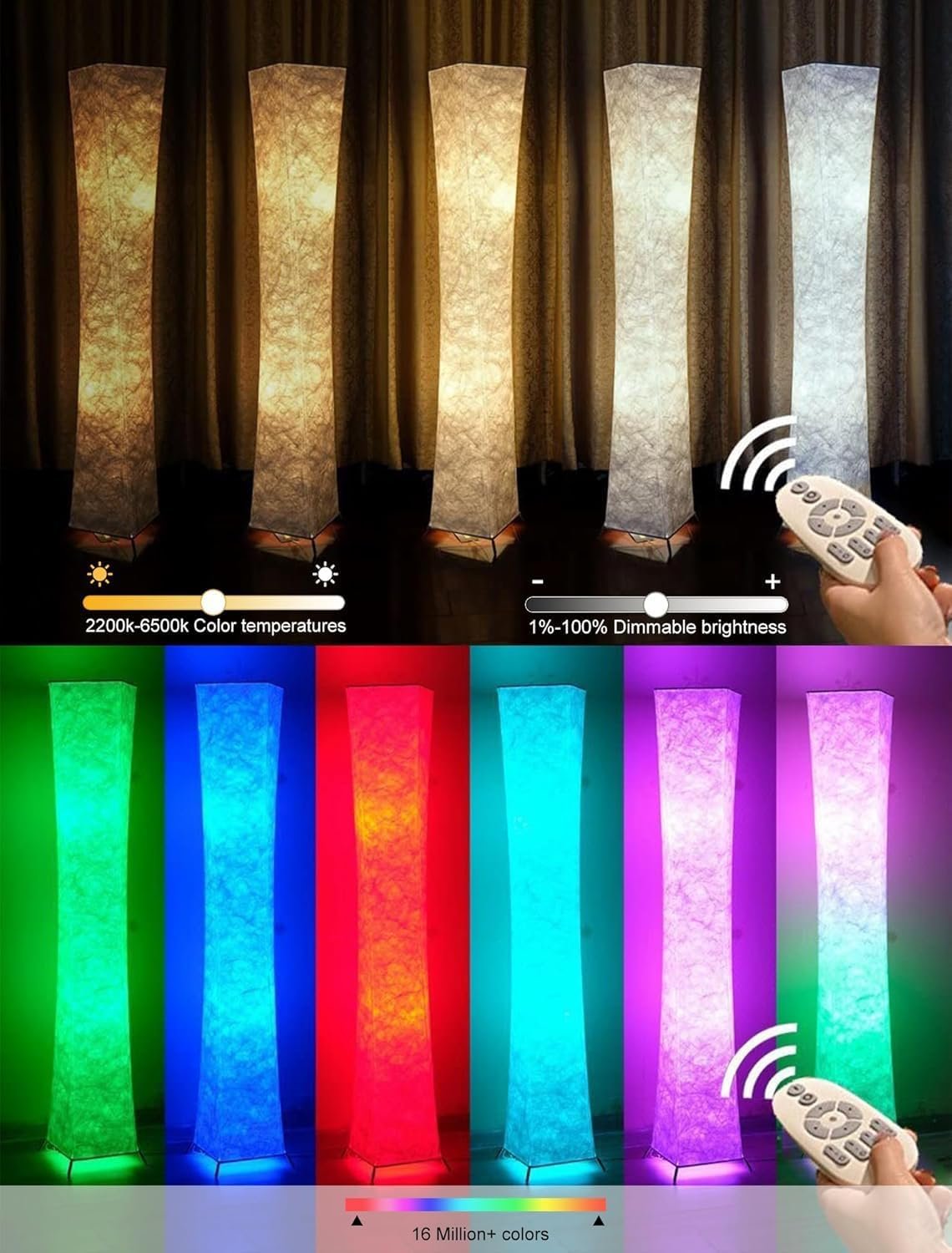 LEONC RGB Floor Lamp with Remote, 1800lm LED Tuya Smart 9W×2 Bulbs, 65″ Smart Modern Floor Lamp with Alexa, Music Sync and 16 Million DIY Colors, Color Changing Standing Lamp for Bedroom Living Room