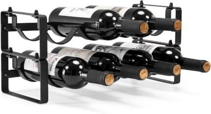 Stackable Wine Rack Countertop, Sturdy Wine Bottle Holder Freestanding for Cabinet, 2 Tier Small Tabletop Wine Holder Stand for Pantry Bar, Wire Wine Bottle Rack Metal Wine Storage Organizers