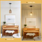 1-Light Rattan Pendant Lights, Boho Farmhouse Pendant Lighting with 4.7×5.9in Hand Woven Shade, Small Wicker Light Fixture Ceiling Hanging for Dining Room Kitchen, Height Adjustable up to 61in - Image 3