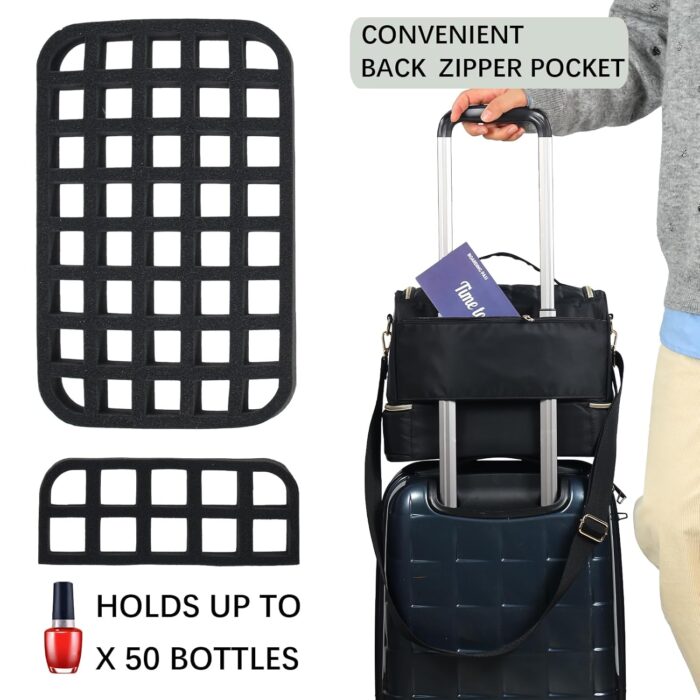 Nail Polish Organizer Case,Nail Storage Organizer Holds Nail Lamp & 50 Bottles Nail Polish,Travel Nail Tech Case,Waterproof Nail Kit Organizer Bag Fits Nail Supplies & Manicure Tools (Black) - Image 2
