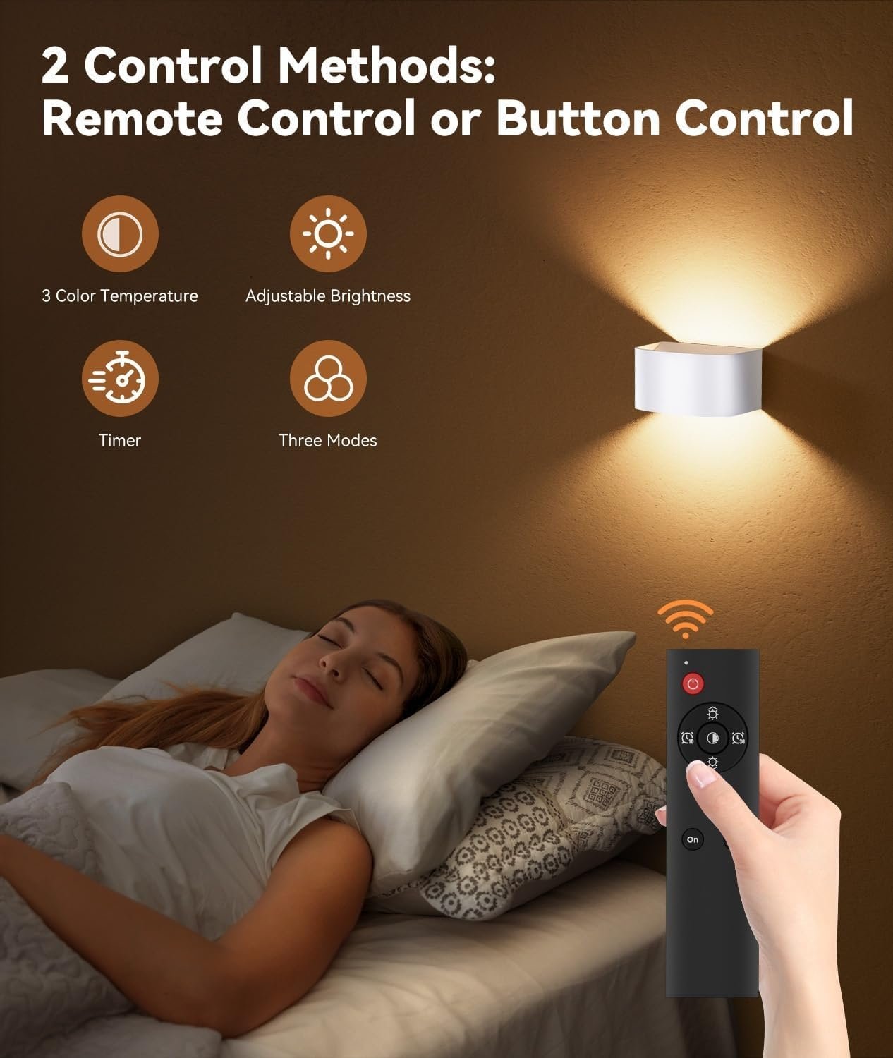 Battery Operated Wall Sconce, 5500mAh – 2 Pack Motion Sensor Wall Mount Light with Remote Control – Rechargeable Wall Lamp – Dimmable Wireless Indoor 3 Color Changing Led Light Fixture Sconce