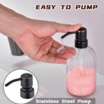 16Oz Clear Glass Soap Dispenser with Rust Proof Bronze Stainless Steel Pump, Refillable Bathroom Soap Dispenser with Vertical Stripe, Oil Rubbed Bronze Pump Kitchen Dispensers - Image 3