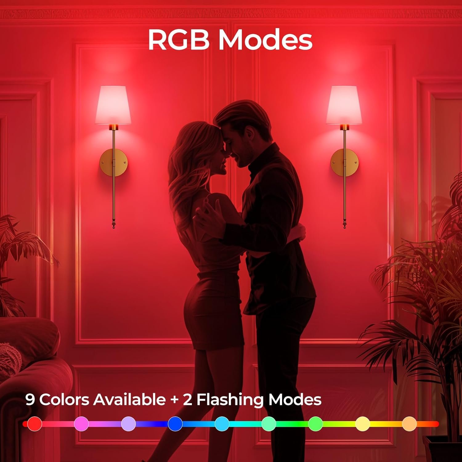 Brightown Battery Operated Wall Sconces Set of 2, Cordless Wall Lights with Rechargeable Bulbs and Remote, 12 Lighting Colors and Dimmable, Battery Powered Wall Lights for Bedroom Living Room, Gold