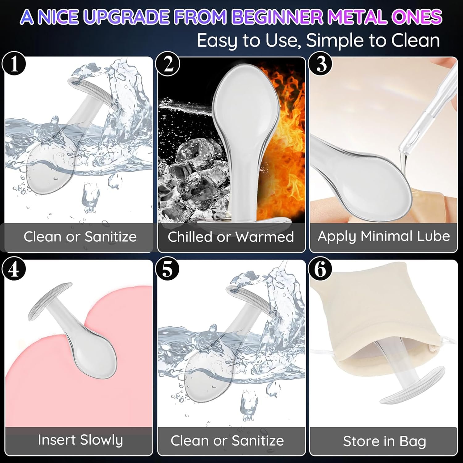 3 Pcs Glass Anal Plug Set for Outdoor Use, Clear Crystal Hidden Butt Plug Training Kit for Beginners, Anal Toys for Women Men Self Pleasure, Plug Toys for Anywhere, SM Sex Toys for Women