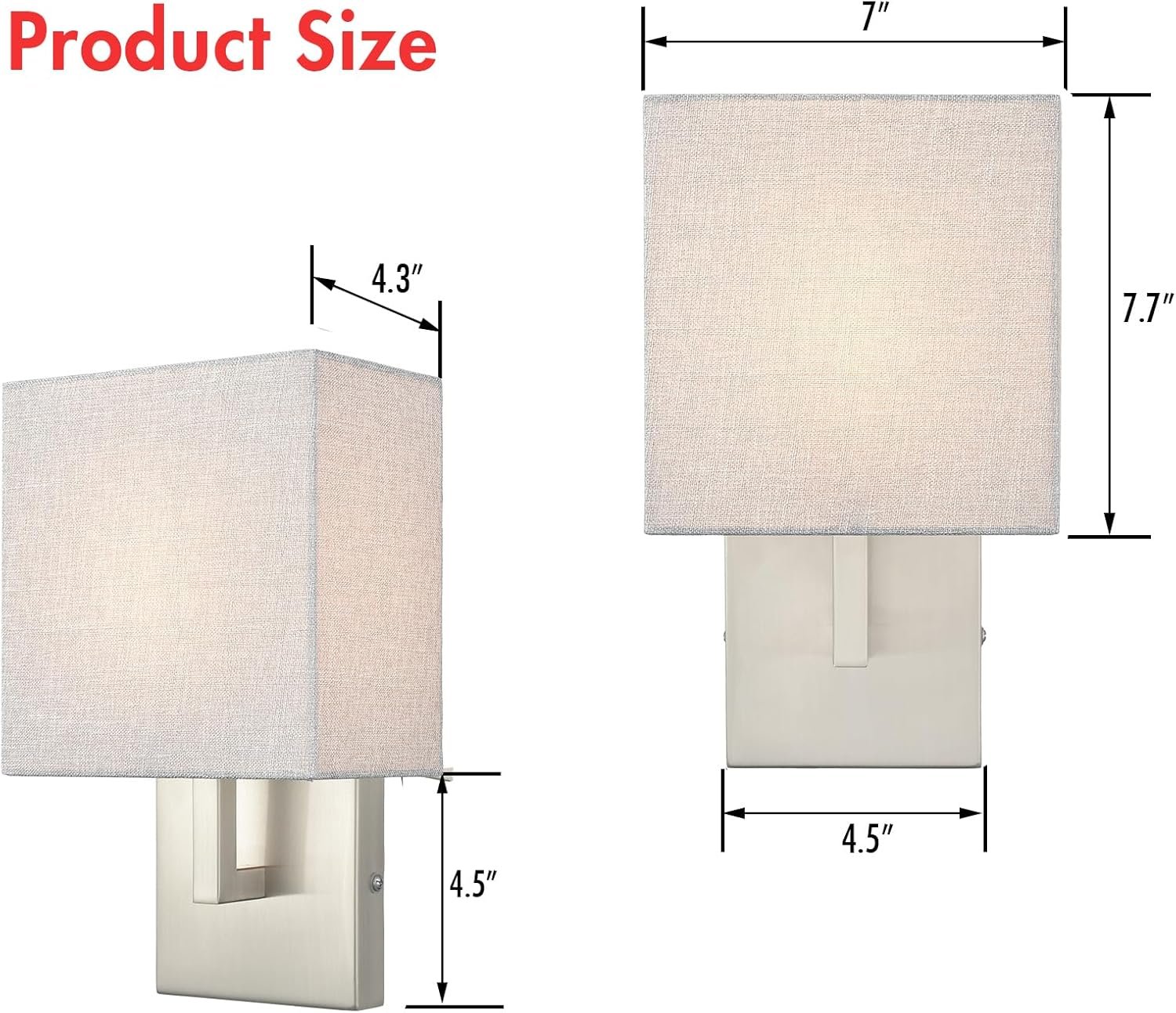 YUBOLE Wall Sconce Brushed Nickel Bedroom Wall Lights with Linen Shades for Bedroom Hallway Bathroom Set of 2