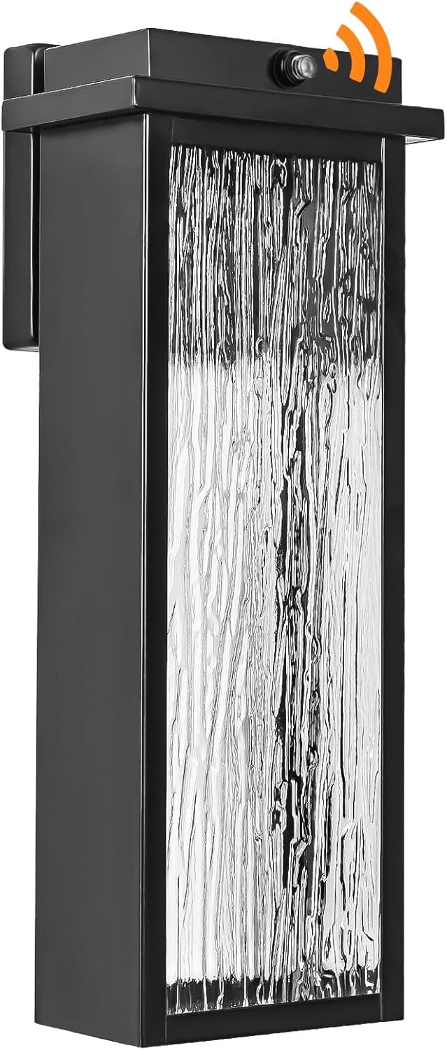 16″ Black Dusk to Dawn LED Outdoor Wall Light, Large Exterior Lighting Fixture, Modern Outside Wall Mounted Porch Sconce, Waterproof Patio Lantern Lamp with Sensor, 1 Pack