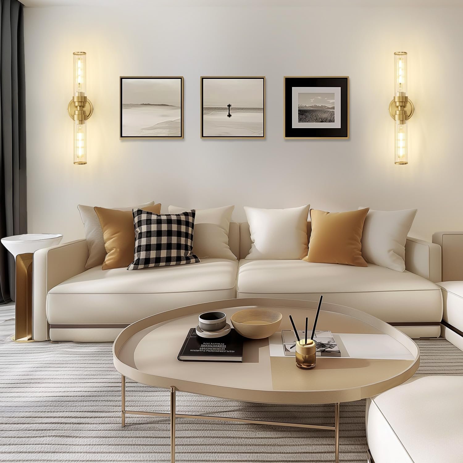 Bathroom Light Fixtures, Gold Wall Sconce in Threaded Glass Indoor Vanity Lights, Modern Bathroom Vanity Light Up and Down Sconces Wall Lighting for Bathroom, Living Room – Bulb Not Included