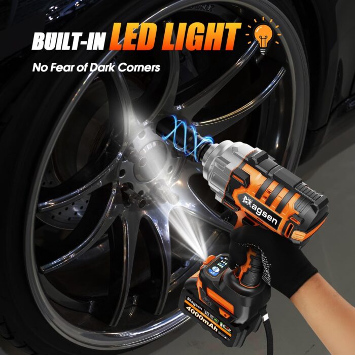 1/2 inch Cordless Impact Wrench, 900Ft-lbs (1200N.m) High Torque Brushless Impact Gun,3800RPM,2x4000mAh Battery, 6 Sockets,LED Light,Electric Impact Motor Variable Speeds for Car/Mower/Pickup - Image 7