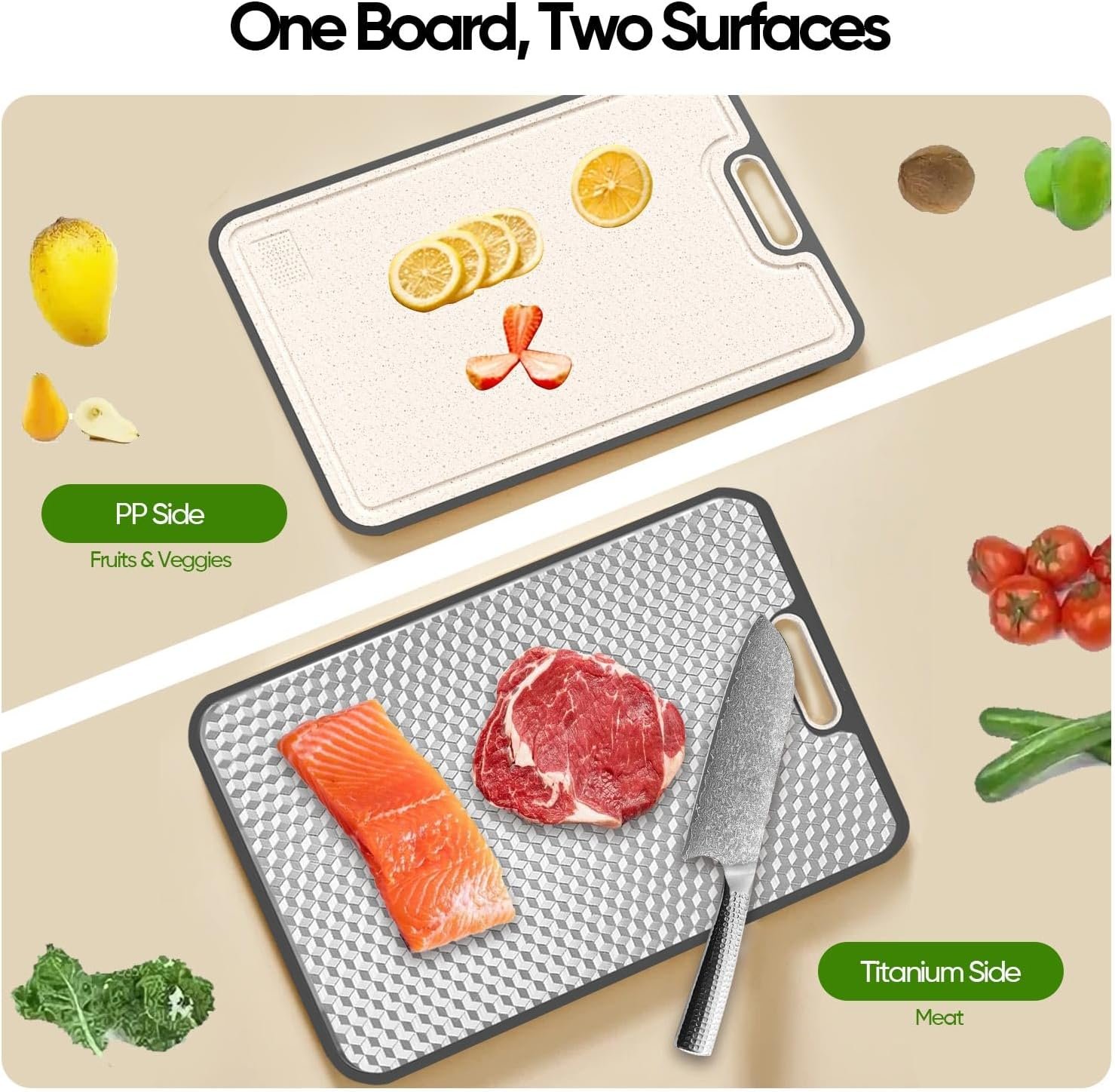 FIVOSE Titanium Cutting Board- 100% Pure Titanium Cutting Board For Kitchen And Camping, Double-Sided For Meat Fruit & Vegetable, Dishwasher Safe