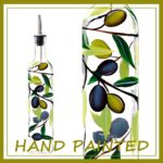 17oz Hand Painted Glass Olive Oil Bottle Dispenser- 500ml Green Oil & Vinegar Cruet with Pourers - Olive Oil Carafe Decanter for Kitchen (olive) - Image 2