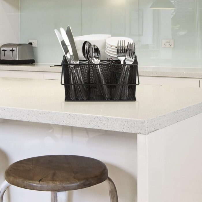 Sorbus® Utensil Caddy — Silverware, Napkin Holder, and Condiment Organizer — Multi-Purpose Steel Mesh Caddy—Ideal for Kitchen, Dining, Entertaining, Tailgating, Picnics, and much more (Black) - Image 2