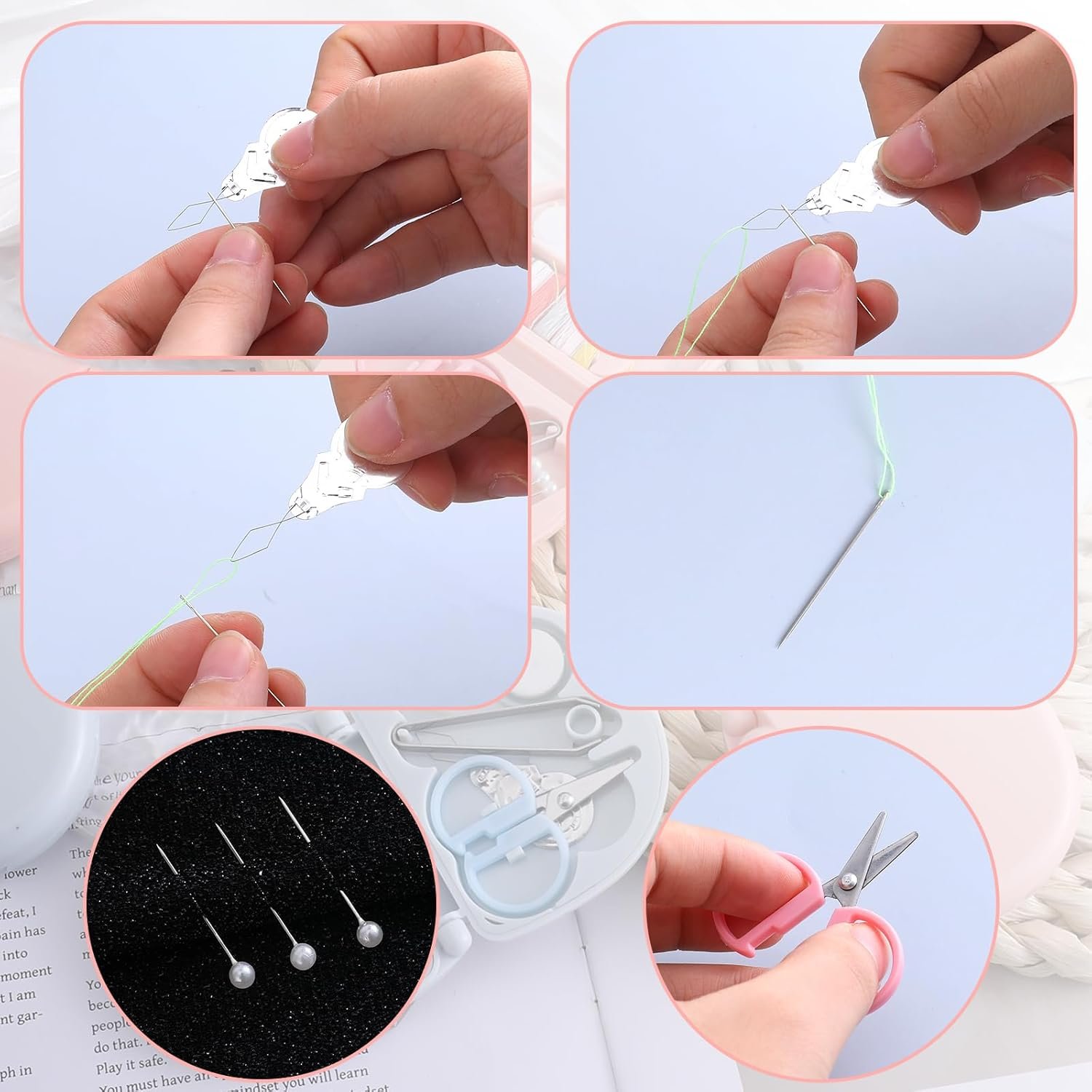 20Pack Mini Travel Sewing Kit, Portable Sewing Tools, DIY Sewing Supplies, Plastic Sewing Kit, Beginner Emergency Sewing Repair Kit with Threads Scissors Hand Sewing Needles (Light Blue, Light Pink)