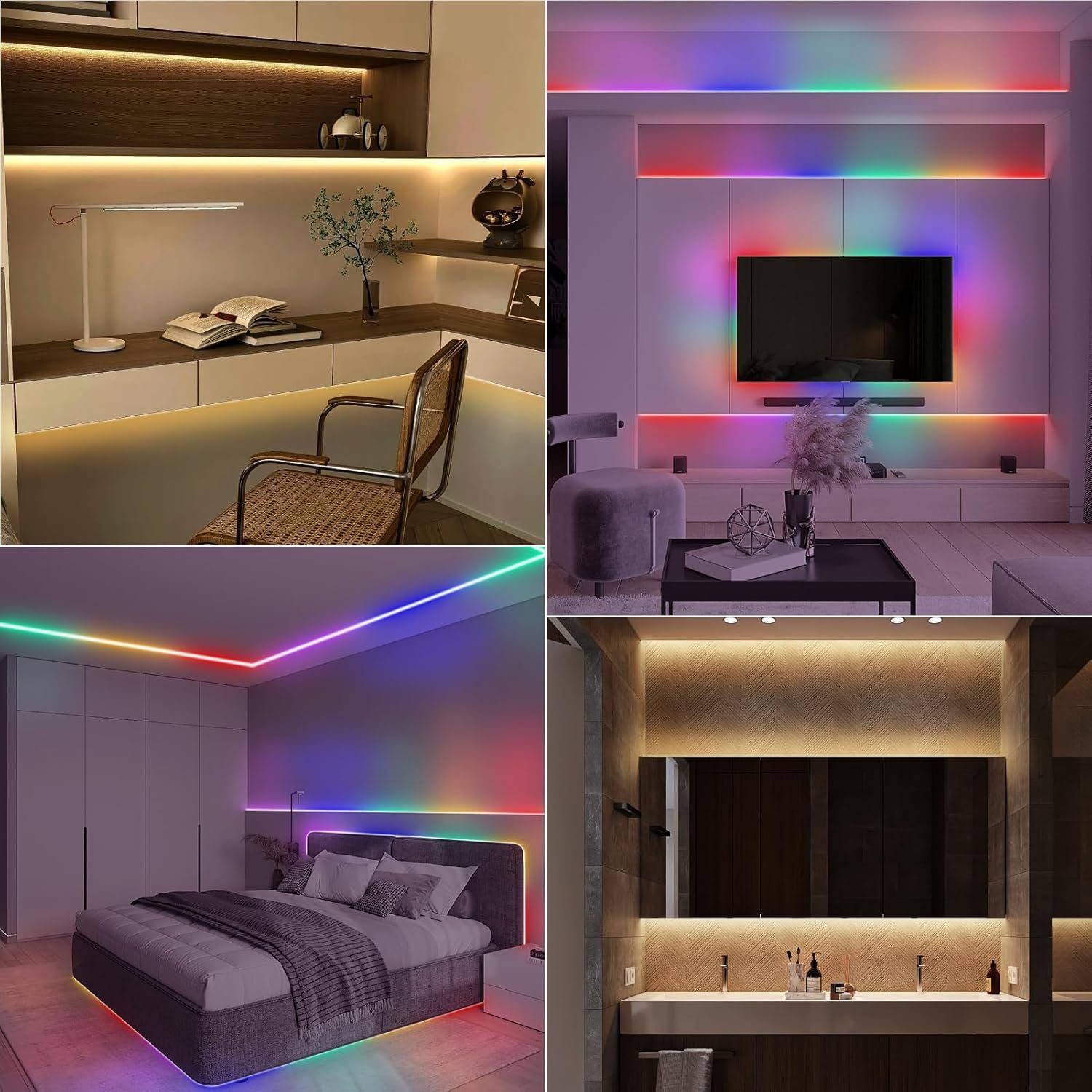 echosari LED Strip Lights Battery Operated, 10Ft 108 LED Dual Color Changing Strip Lights with Remote Cuttable Adhesive Lights Strip for Bedroom Party Decoration (Warm White & Multicolor)